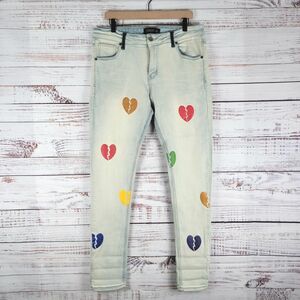 Pheelings "Let it Go" Jeans Mens Sz 36 x 32 Light Wash Skinny Fit Broken Hearts